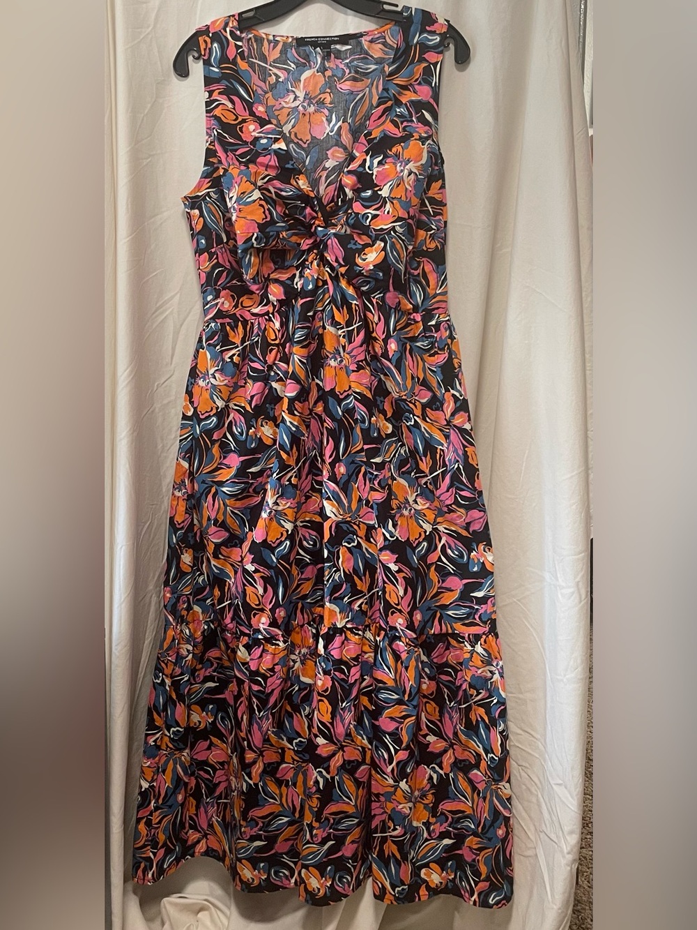 French Connection 100% Cotton Floral Dress in Black, Blue, Pink & Orange